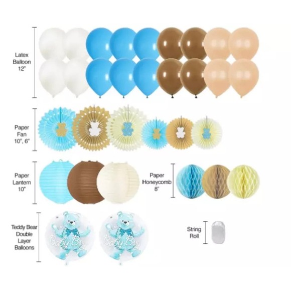 210 PC Teddy Bear Baby Shower Decorations supplies IT'S A BOY blue brown - Picture 2 of 9